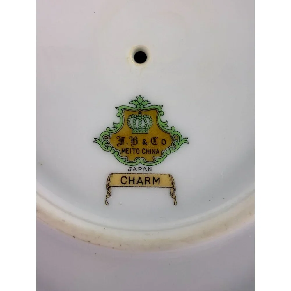 Vintage Meito China Gravy Sauce Boat w/ Underplate Charm Pattern Gold Trim Japan